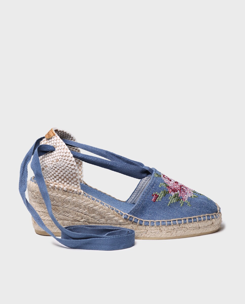 Alpercatas de Cunha em Tecido Azul-1