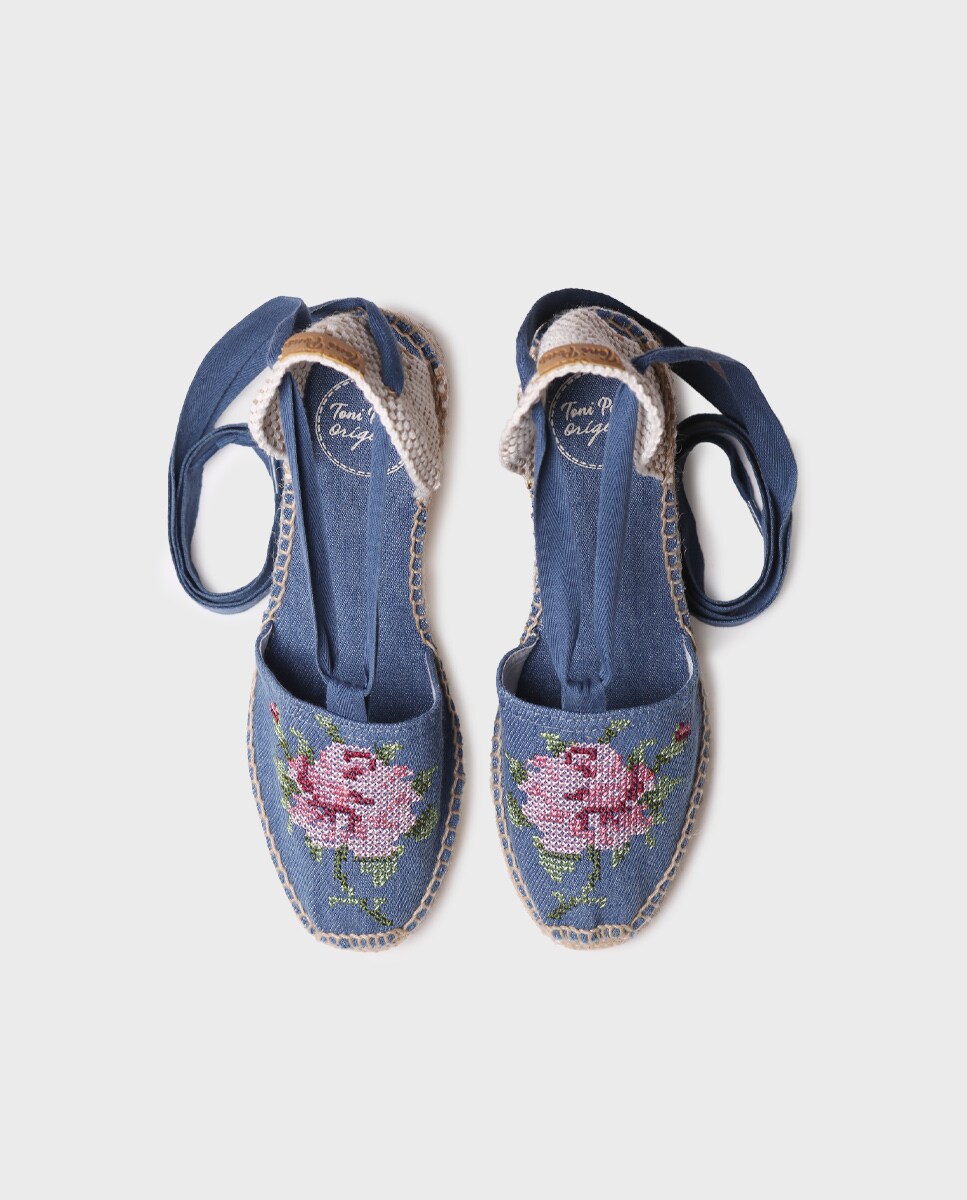 Alpercatas de Cunha em Tecido Azul-3