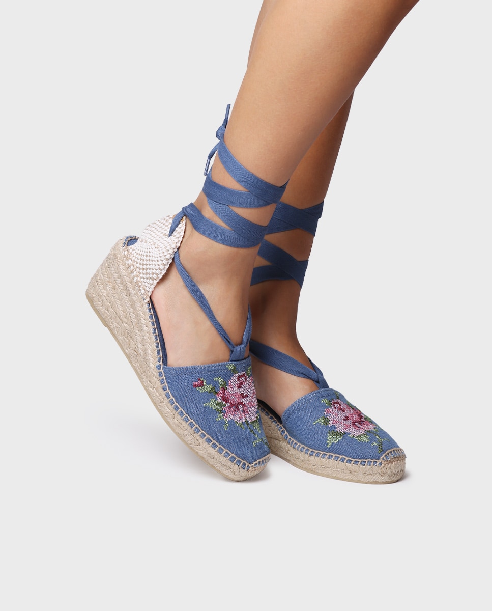 Alpercatas de Cunha em Tecido Azul-4