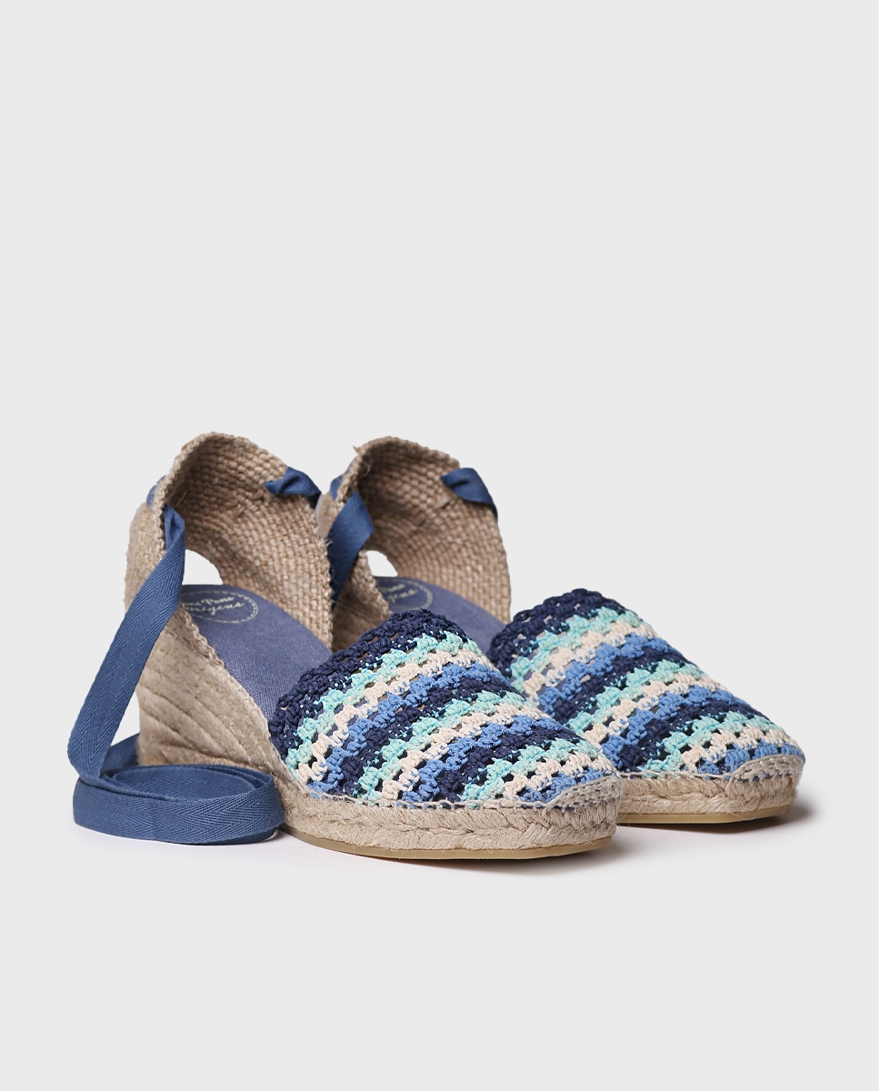 Alpercatas de Cunha em Tecido Azul-2