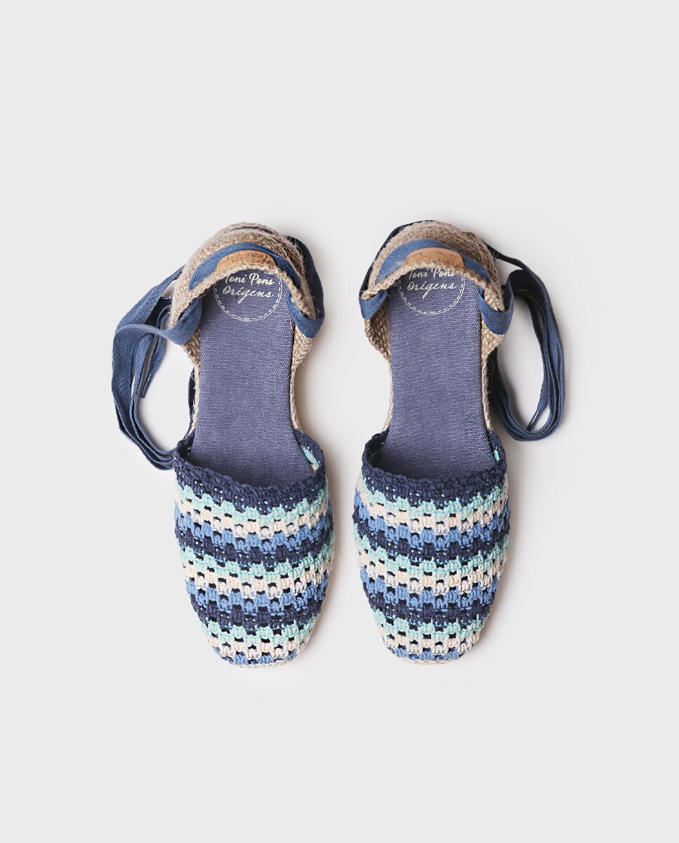 Alpercatas de Cunha em Tecido Azul-3