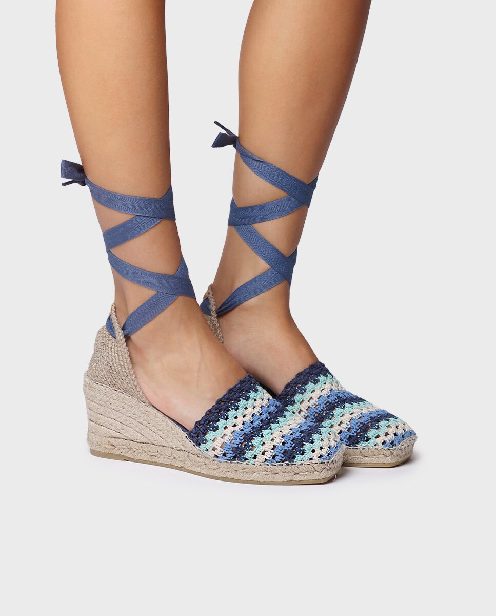 Alpercatas de Cunha em Tecido Azul-4