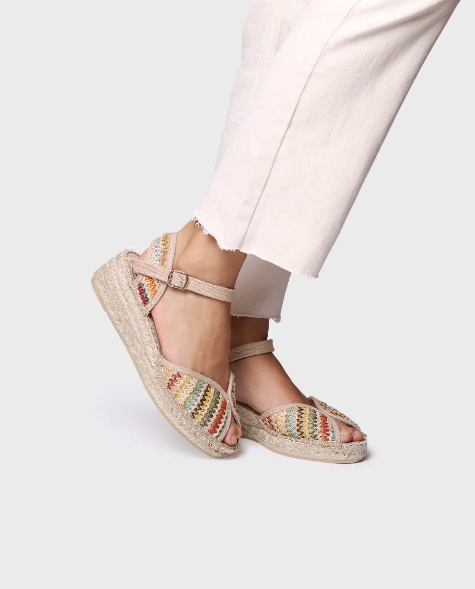 Alpercatas de Cunha com Estampado Às Riscas Multicolor-5