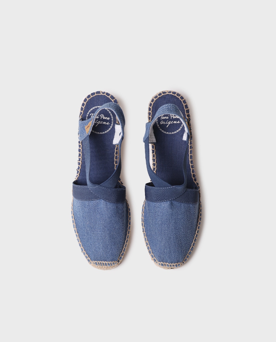 Alpercatas de Cunha em Tecido com Elásticos Azul-3