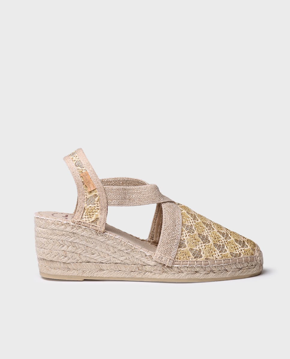 Alpercatas de Cunha em Tecido Multicolor Natural-1