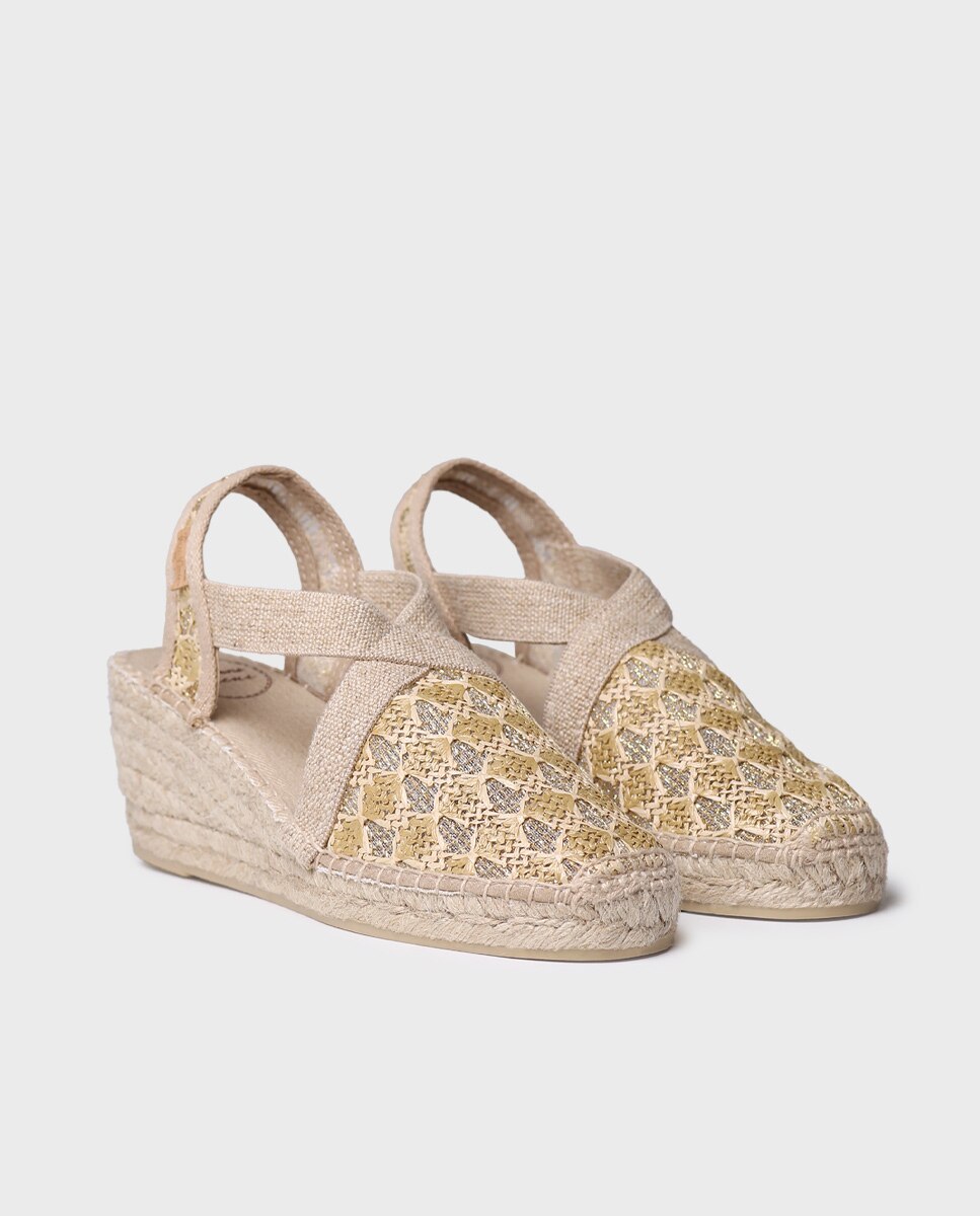 Alpercatas de Cunha em Tecido Multicolor Natural-2