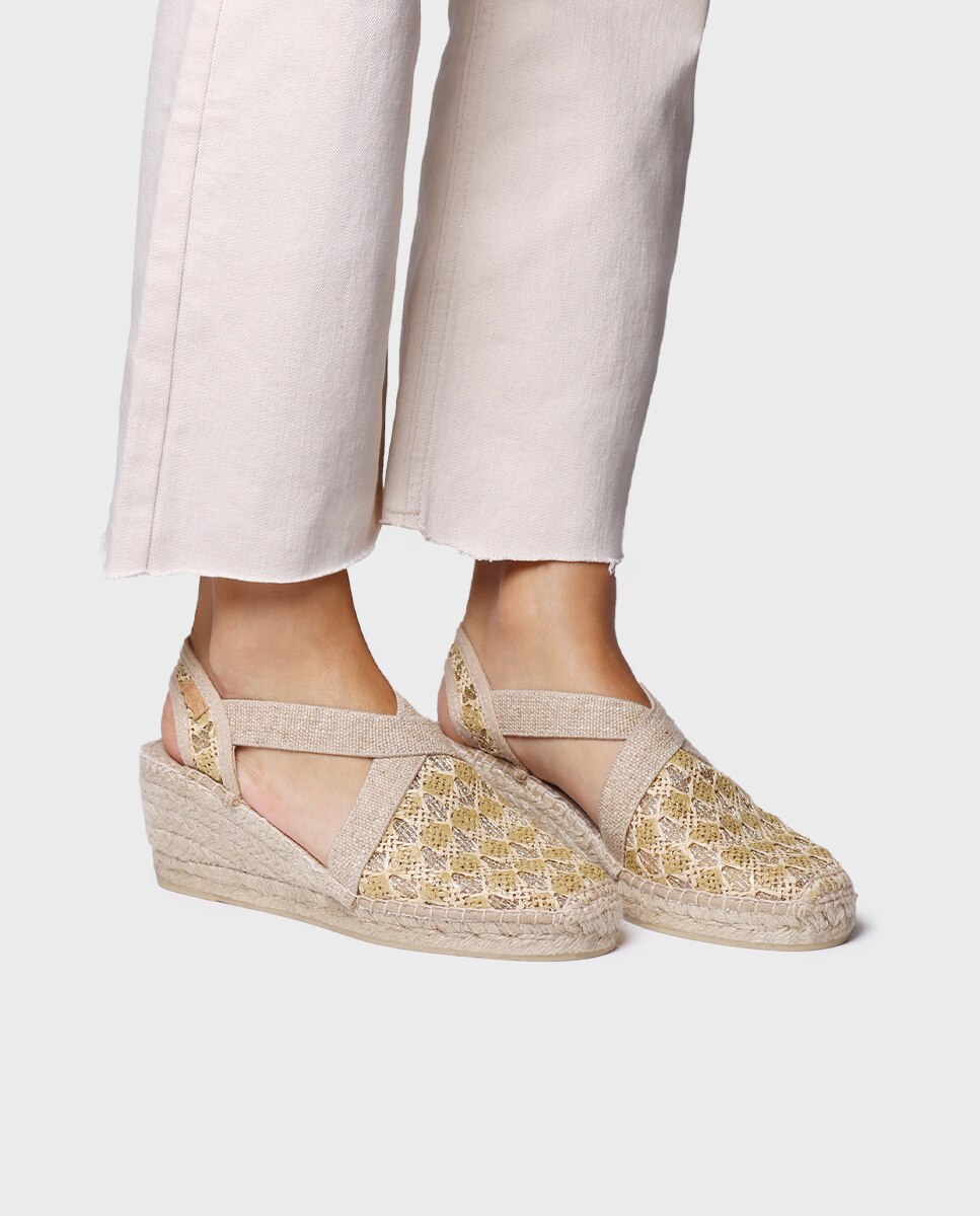 Alpercatas de Cunha em Tecido Multicolor Natural-4