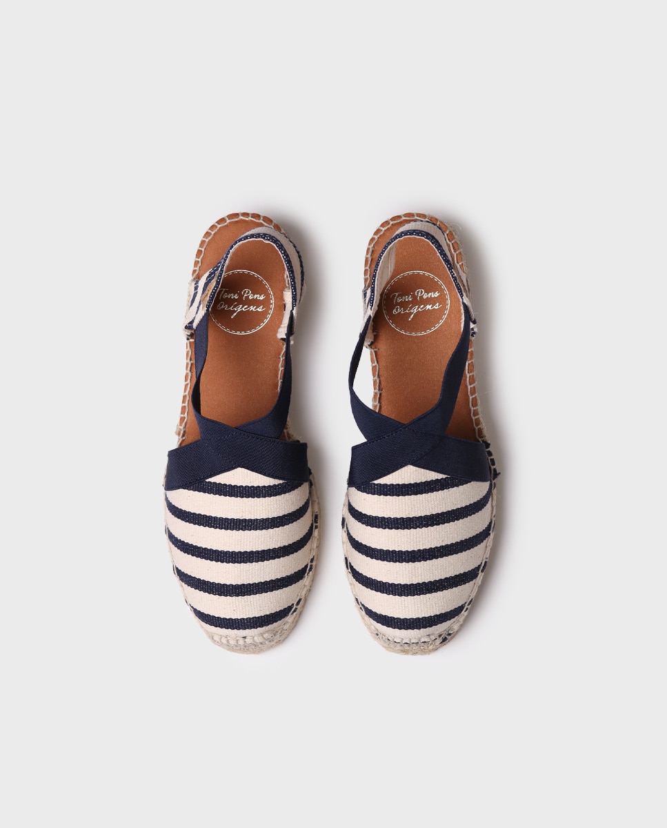 Alpercatas de Cunha em Tecido Às Riscas com Elásticos Azul-3