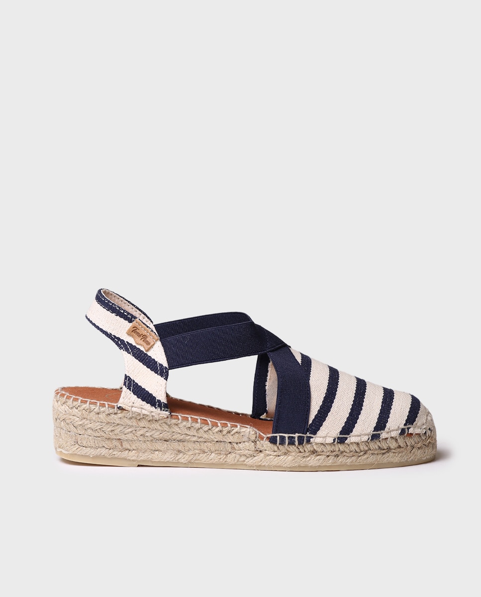 Alpercatas de Cunha em Tecido Às Riscas com Elásticos Azul-1