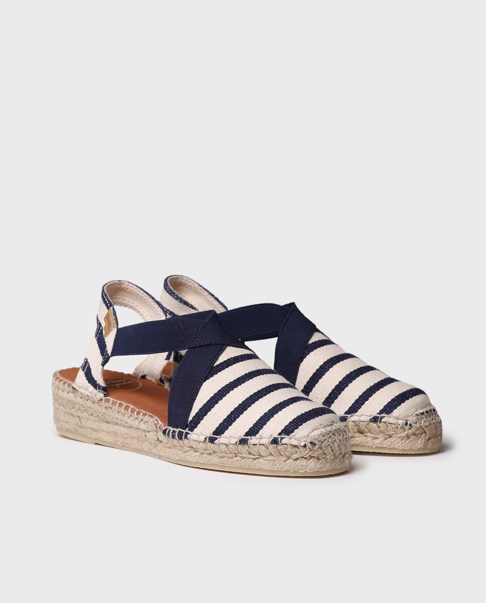 Alpercatas de Cunha em Tecido Às Riscas com Elásticos Azul-2