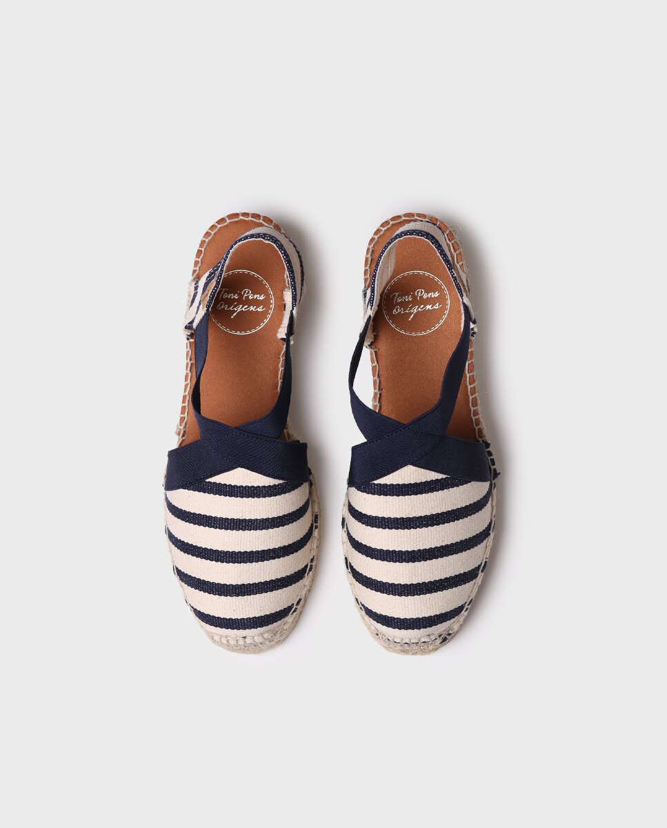 Alpercatas de Cunha em Tecido Às Riscas com Elásticos Azul-3