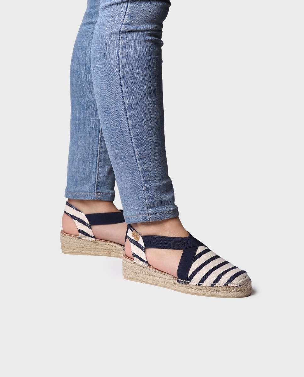 Alpercatas de Cunha em Tecido Às Riscas com Elásticos Azul-4