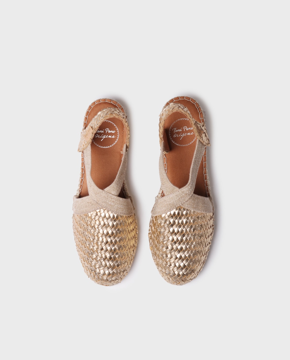 Alpercatas de Cunha em Pele Ouro-3