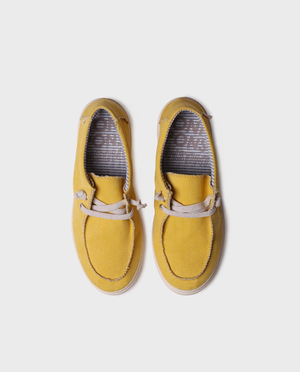 Sapatilhas de Lona em Tecido Mostarda-3