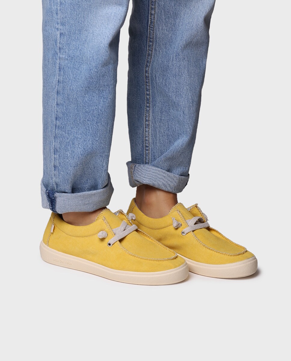 Sapatilhas de Lona em Tecido Mostarda-4