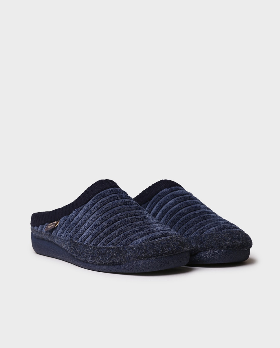 Pantufas Abertas de Tecido com Sola Antiderrapante Azul-marinho-2