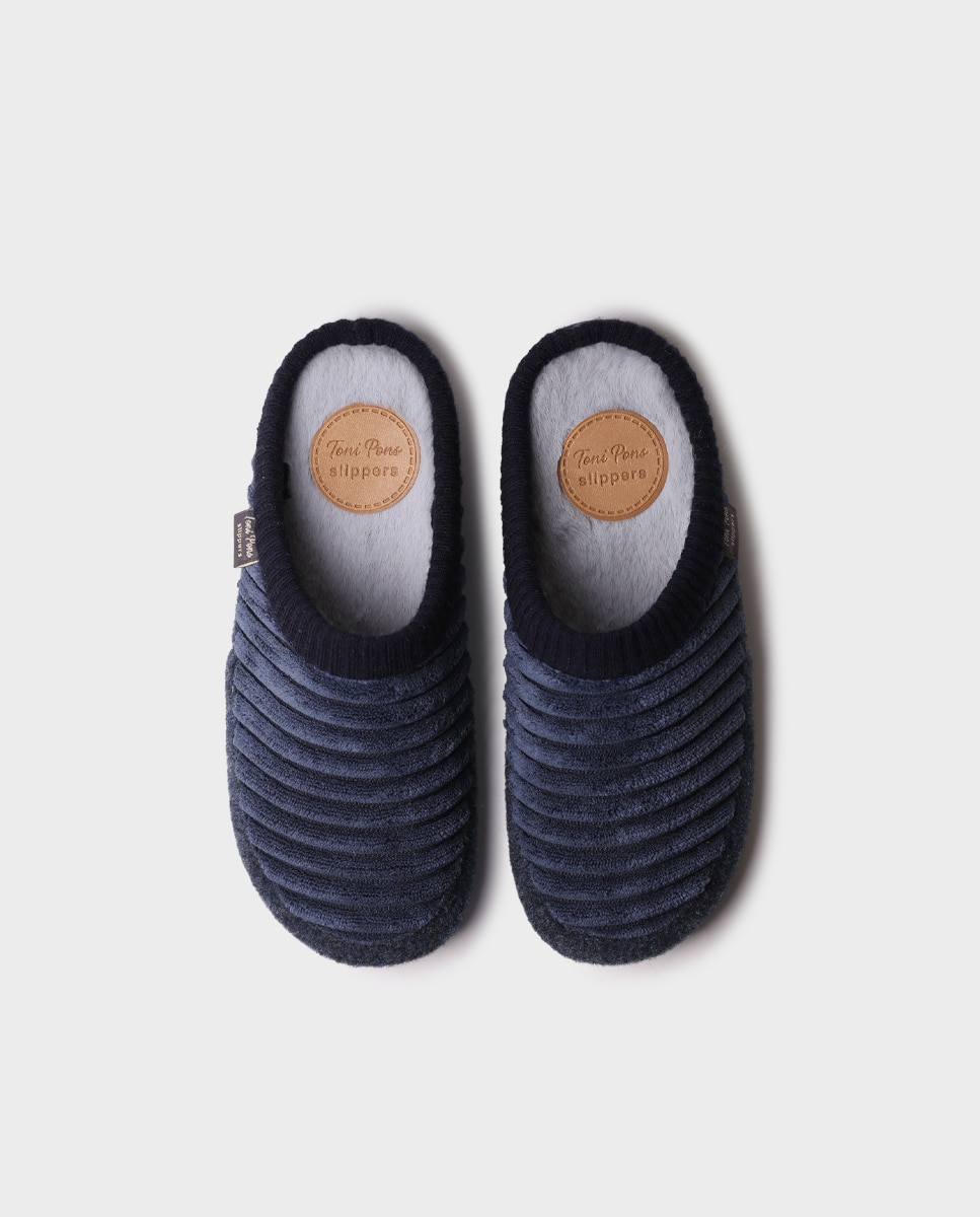 Pantufas Abertas de Tecido com Sola Antiderrapante Azul-marinho-3