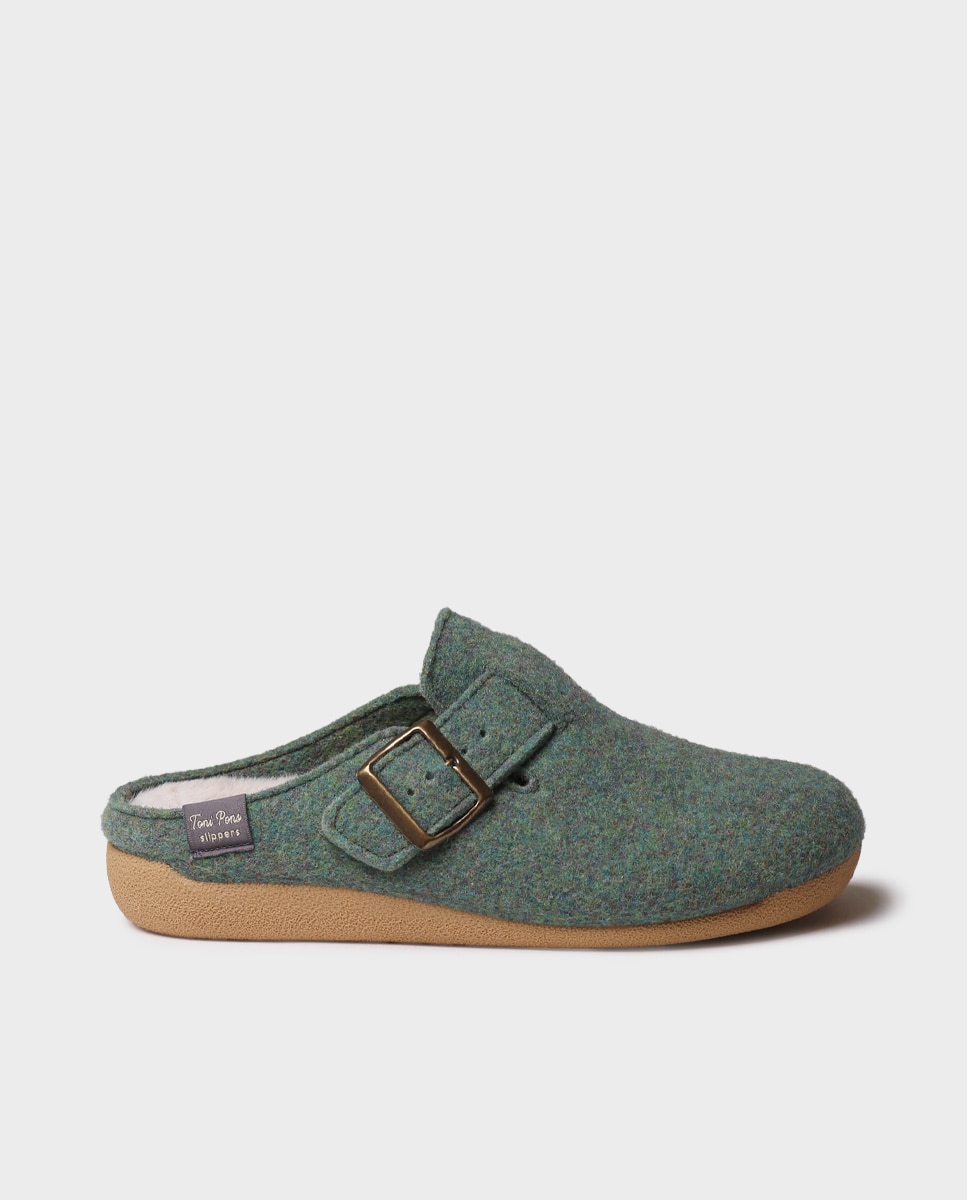 Pantufas Fechadas de Feltro Verde-1
