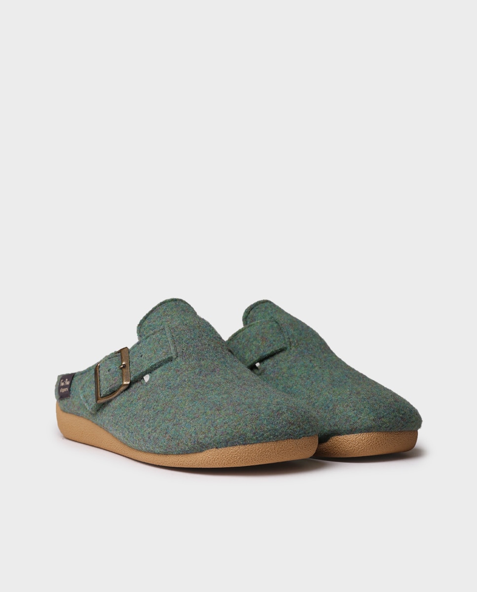 Pantufas Fechadas de Feltro Verde-2