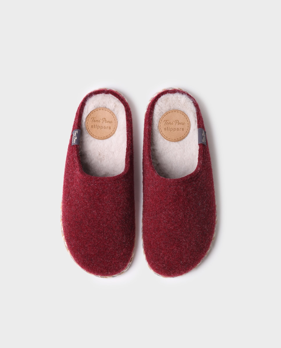 Pantufas Abertas de Feltro Vermelho-3