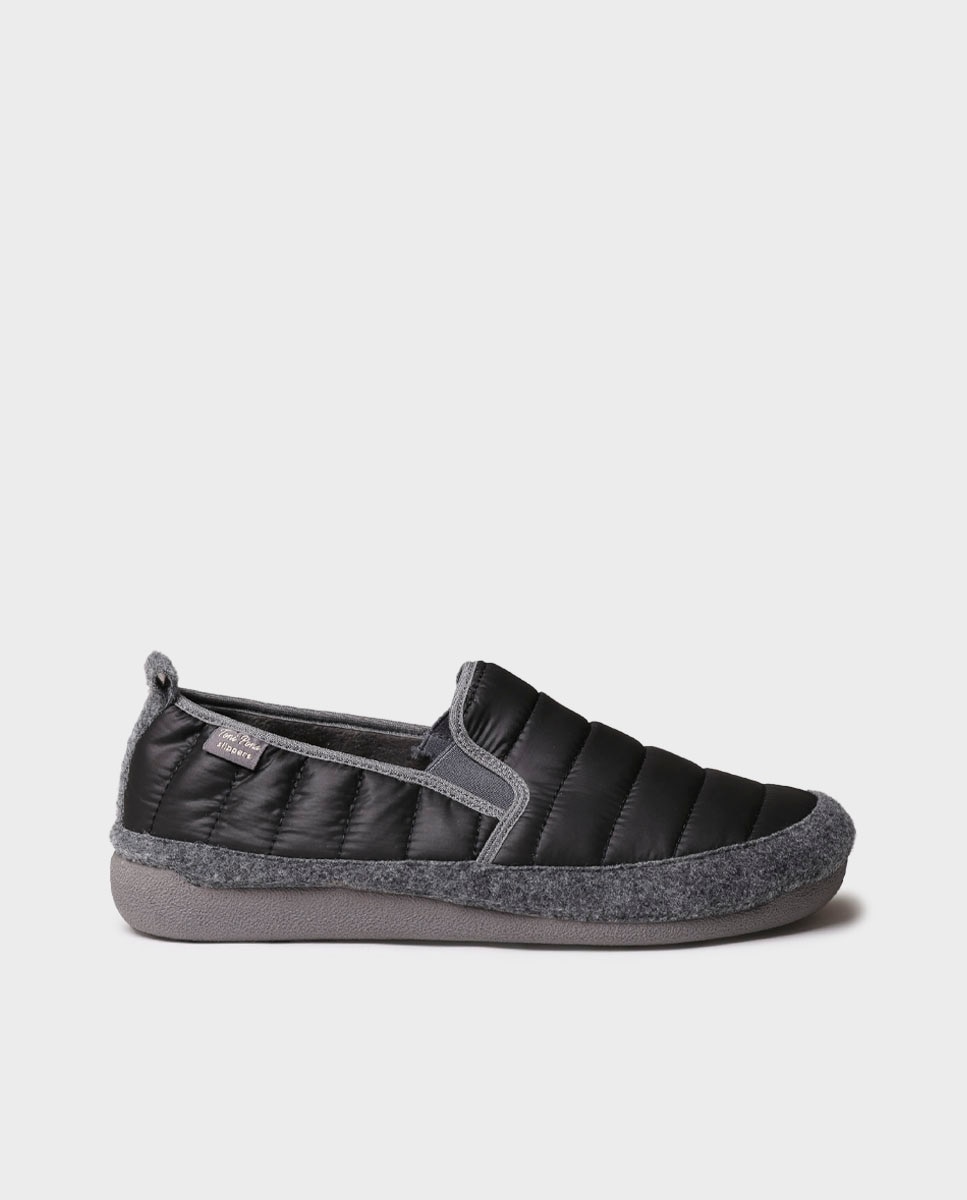 Pantufas de Tecido Acolchoado Preto-1