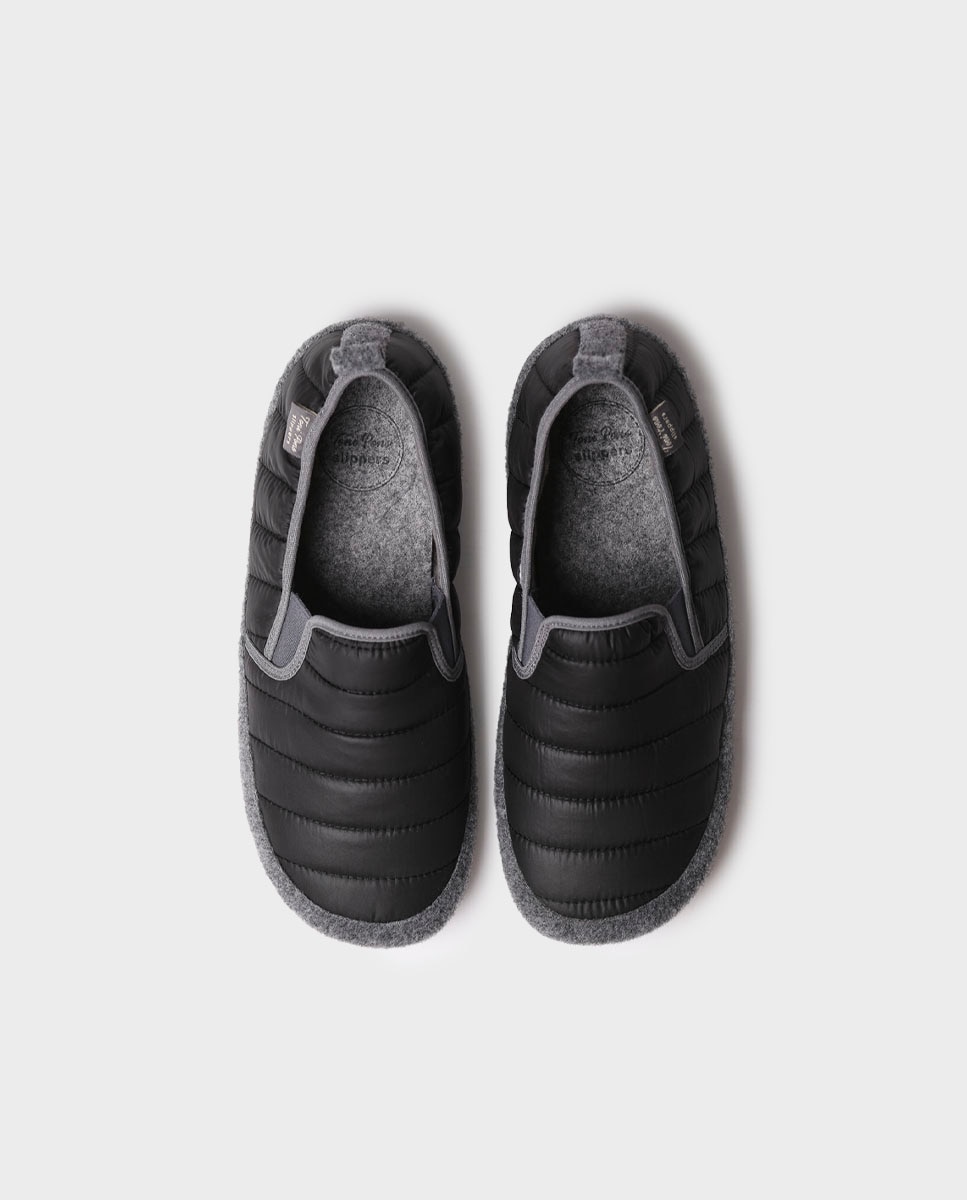 Pantufas de Tecido Acolchoado Preto-3