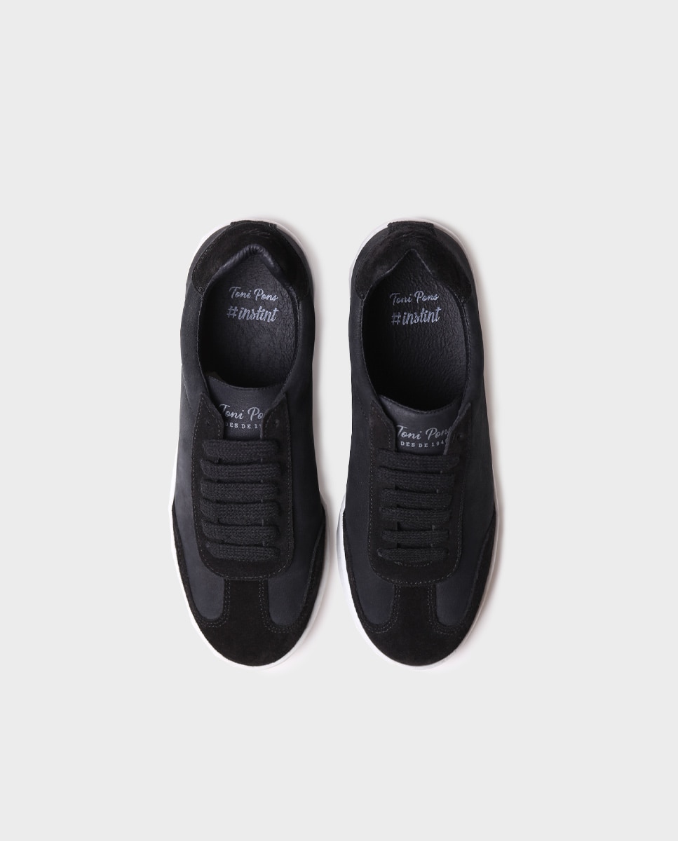 Sapatilhas de Pele com Atacadores Preto-3