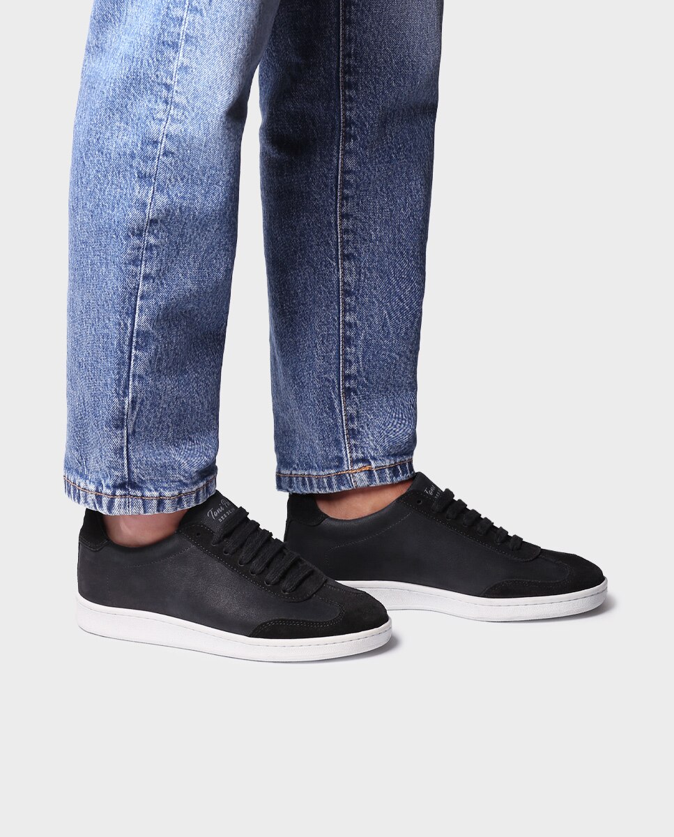 Sapatilhas de Pele com Atacadores Preto-4