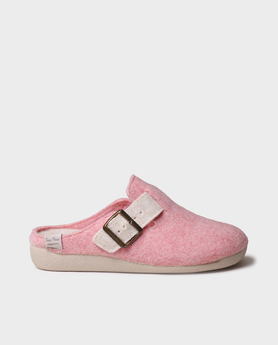 Pantufas Fechadas de Feltro Reciclado Rosa-1