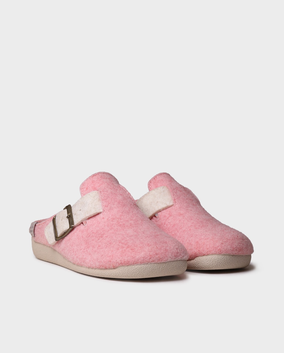 Pantufas Fechadas de Feltro Reciclado Rosa-2