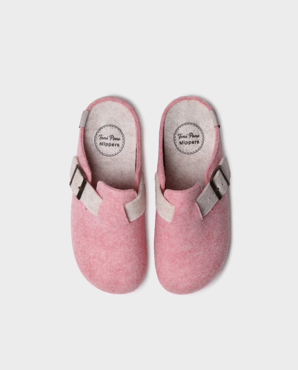 Pantufas Fechadas de Feltro Reciclado Rosa-3