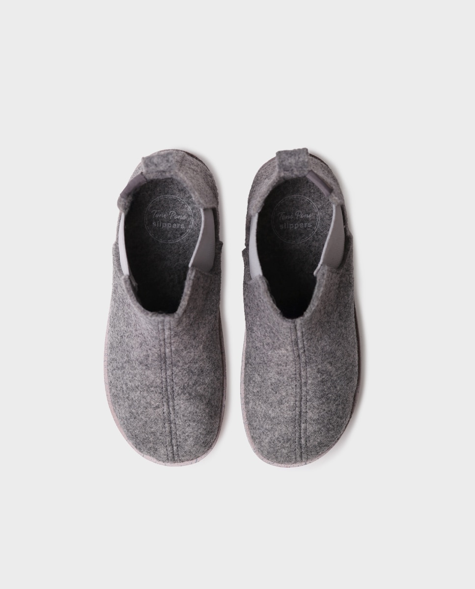 Pantufas Tipo Botim em Feltro Reciclado Cinzento-3