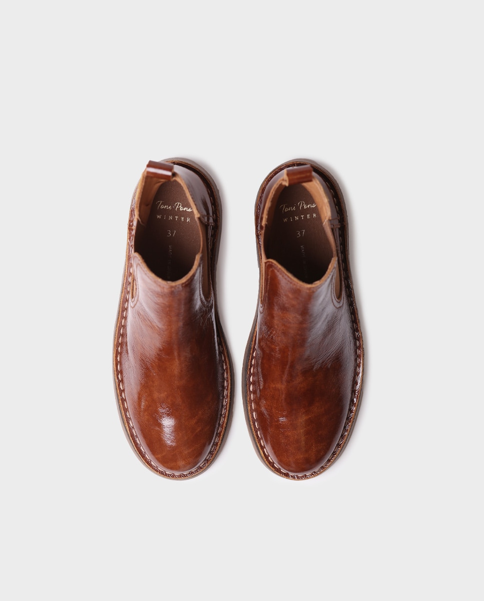 Botins de Pele com Elásticos Castanho-3