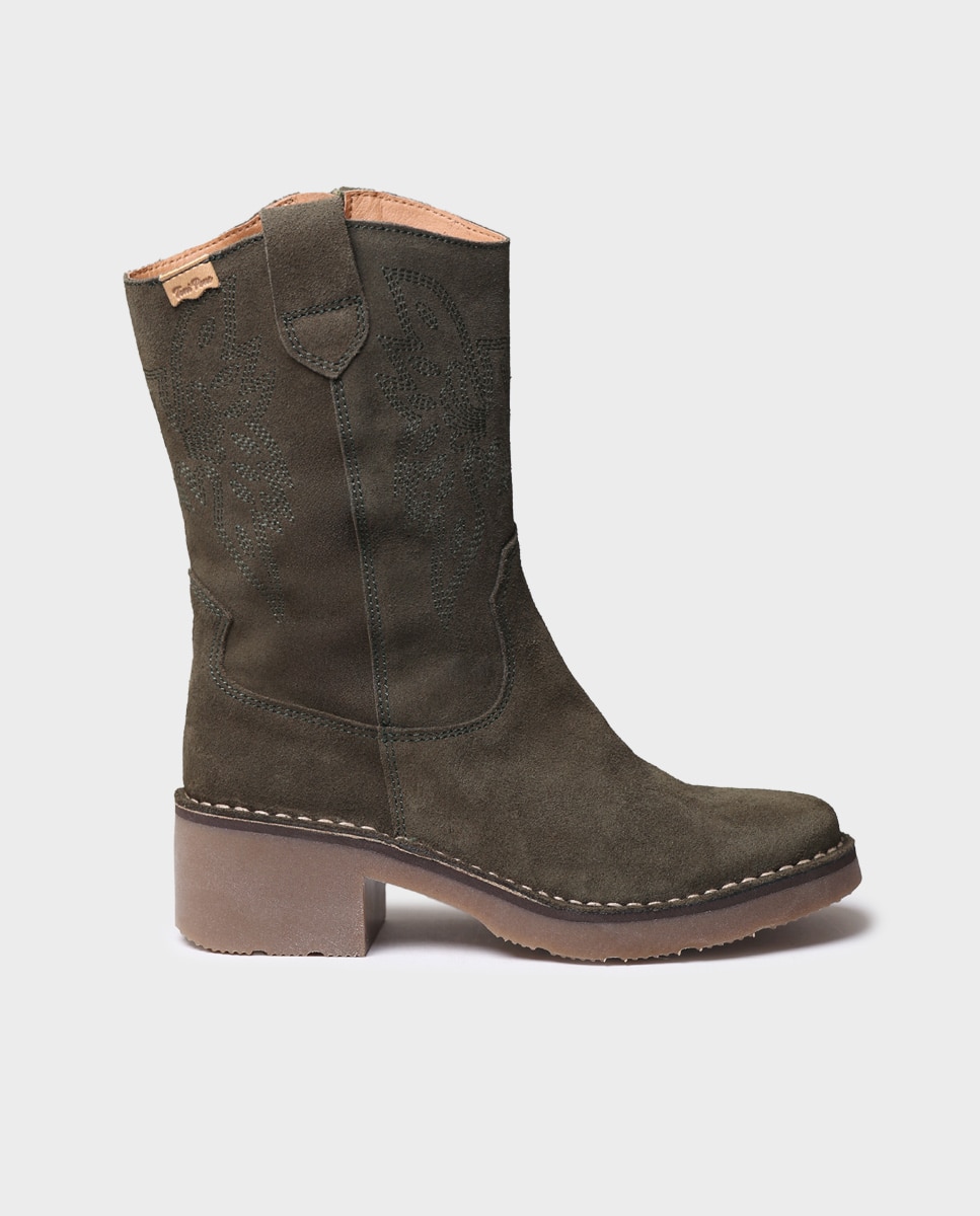 Botins de Camurça com Fecho Zip Caqui-1