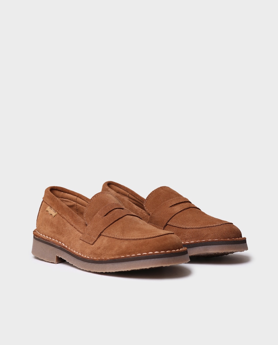 Mocassins Rasos de Pele Castanho-2