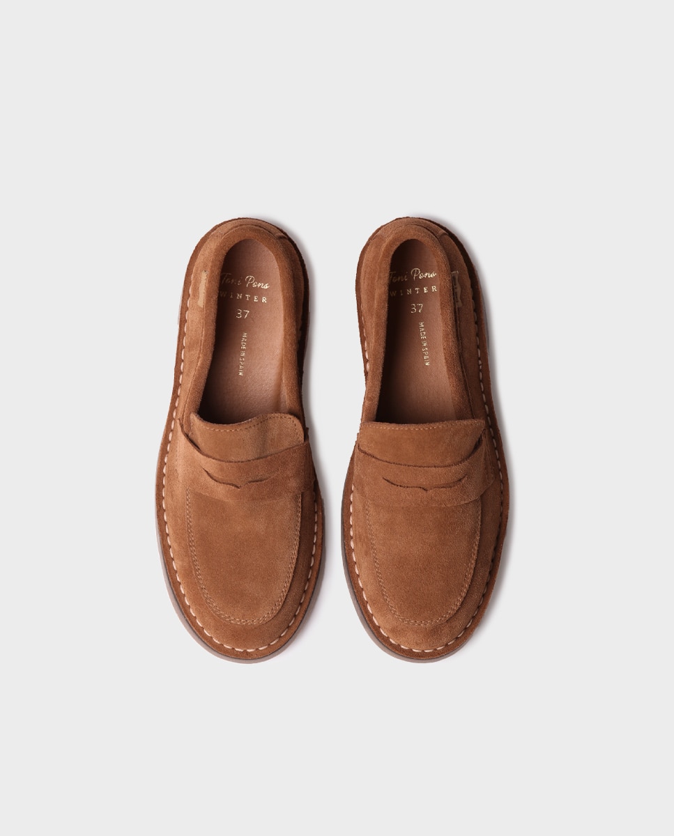 Mocassins Rasos de Pele Castanho-3