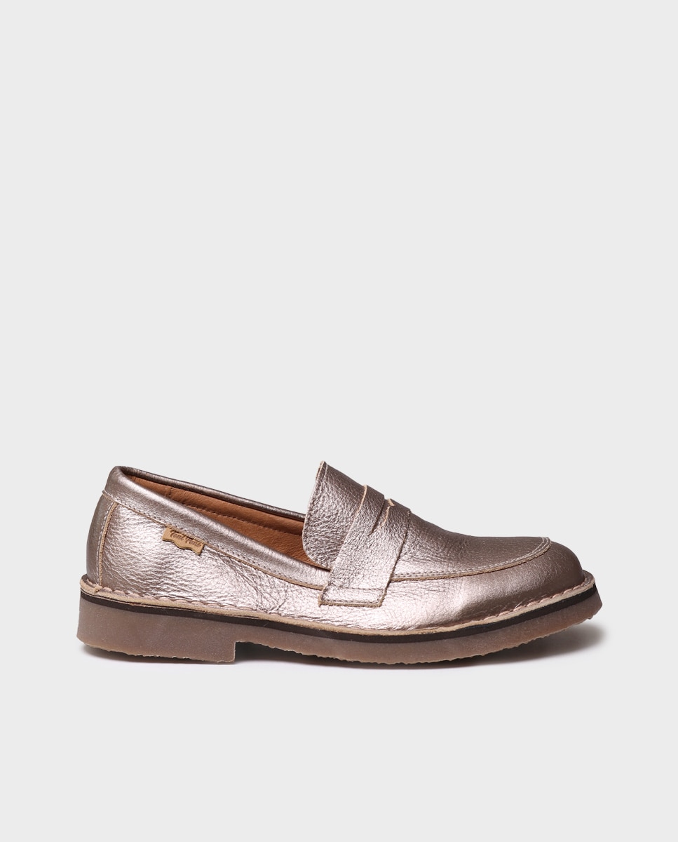 Mocassins Rasos de Pele Prateado-1