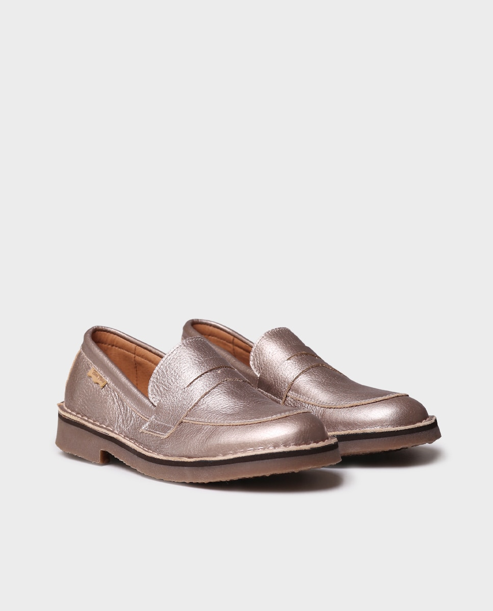Mocassins Rasos de Pele Prateado-2