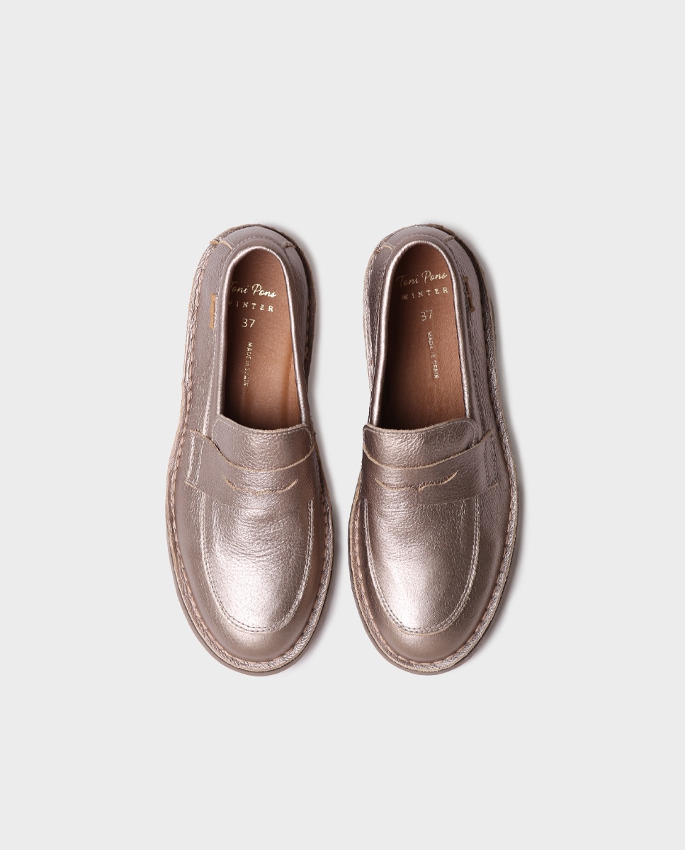 Mocassins Rasos de Pele Prateado-3