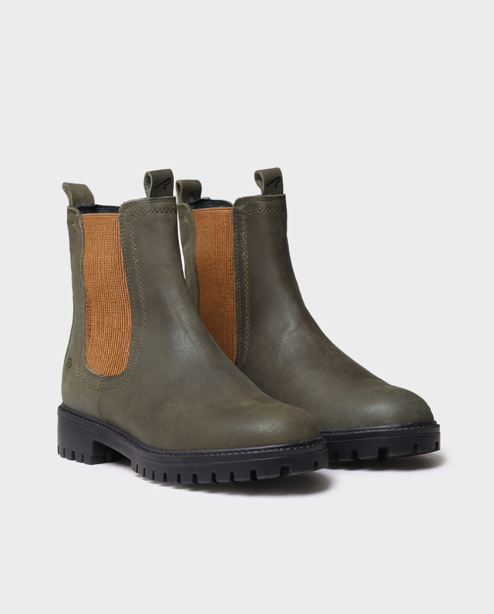 Botins de Pele com Elásticos Caqui-2