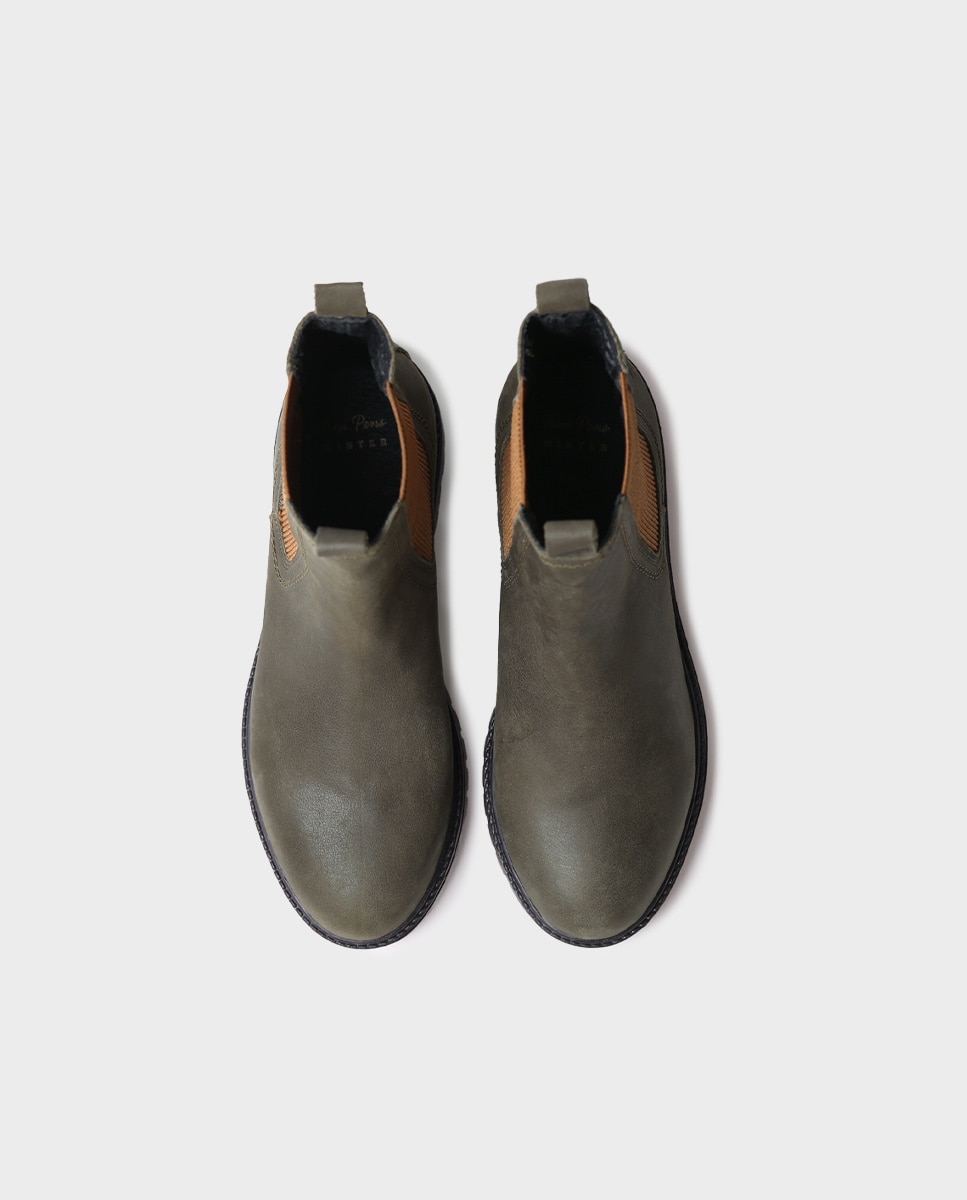 Botins de Pele com Elásticos Caqui-3