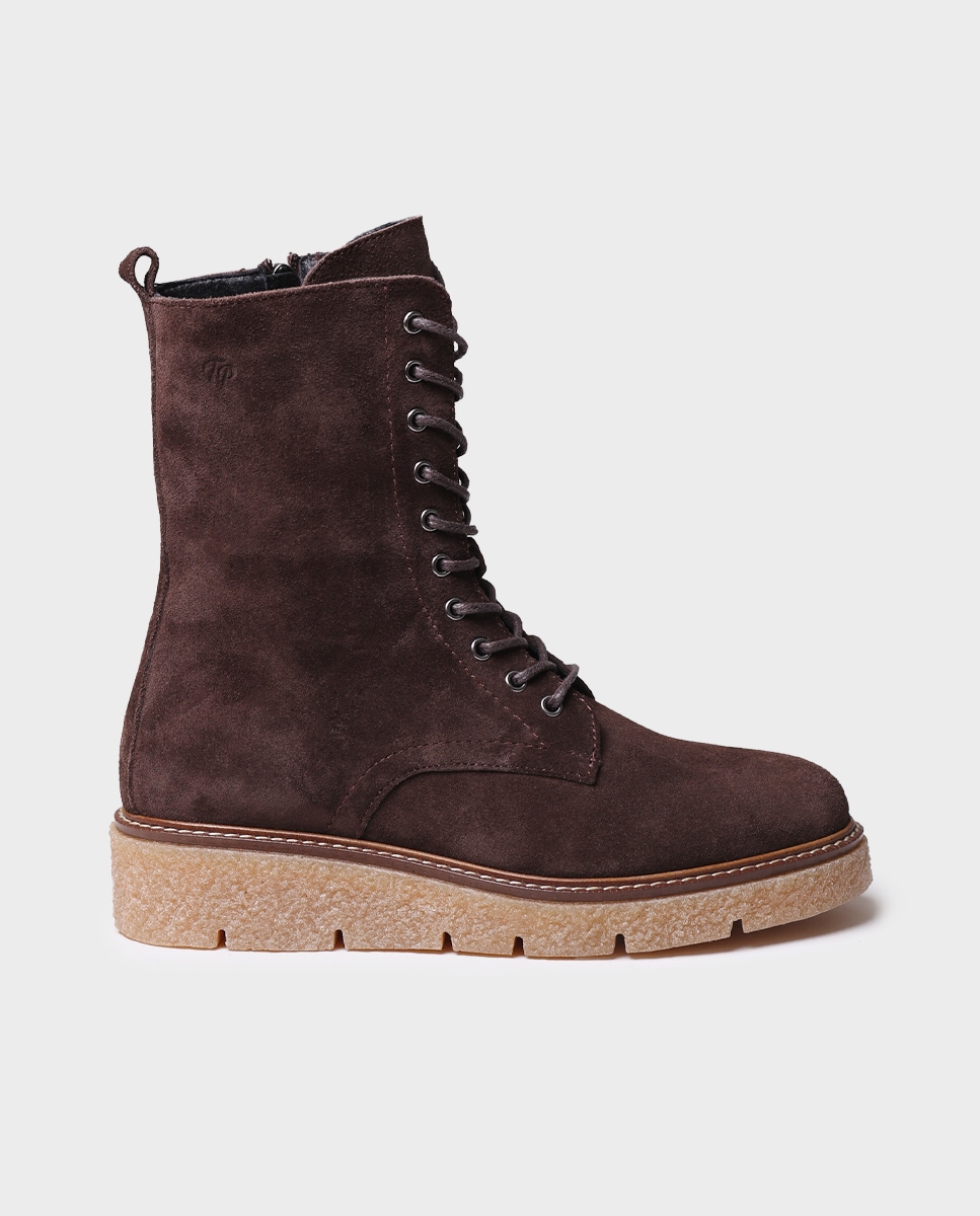 Botins de Camurça com Cordões e Fecho Zip Castanho-escuro-1