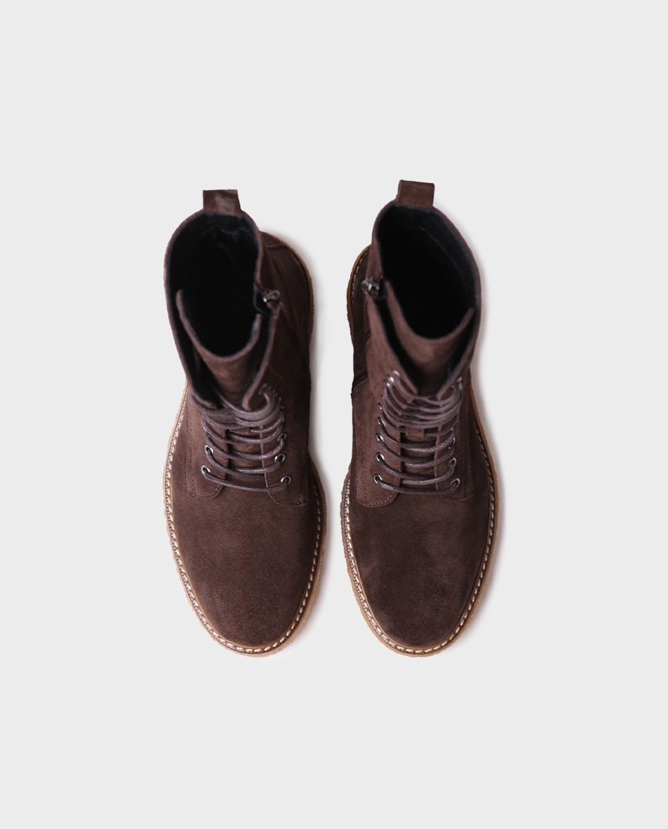 Botins de Camurça com Cordões e Fecho Zip Castanho-escuro-3