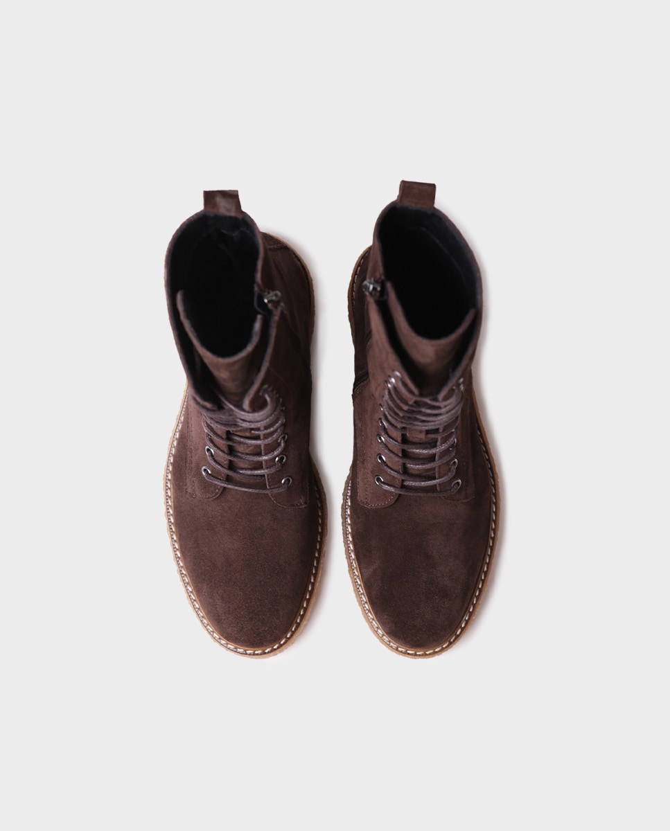 Botins de Camurça com Cordões e Fecho Zip Castanho-escuro-3