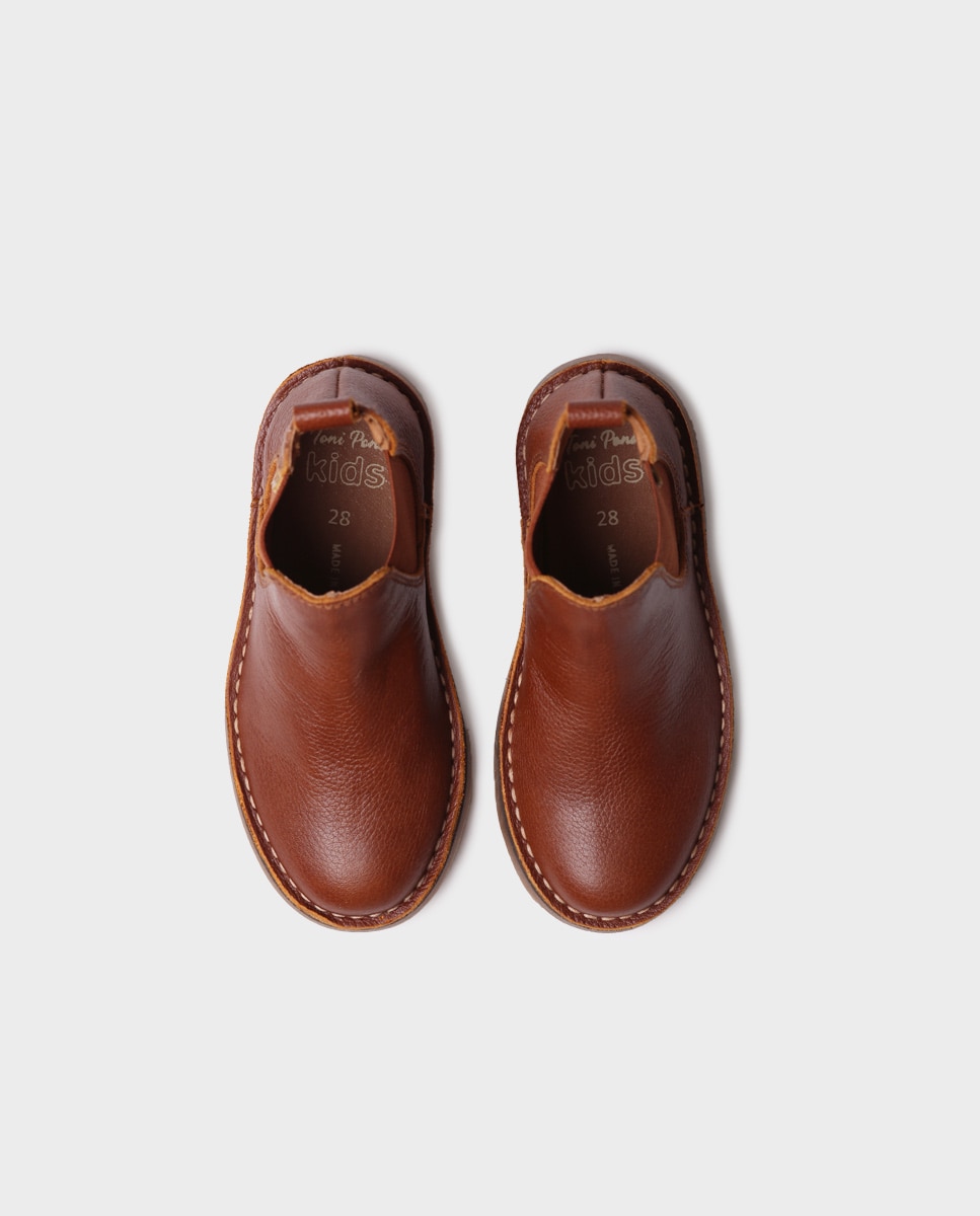 Botins Infantil de Pele com Elástico Castanho-3