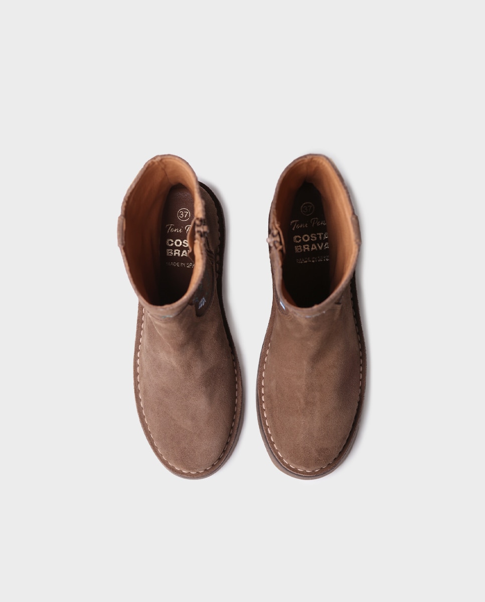 Botins de Camurça com Fecho Zip Castanho-3