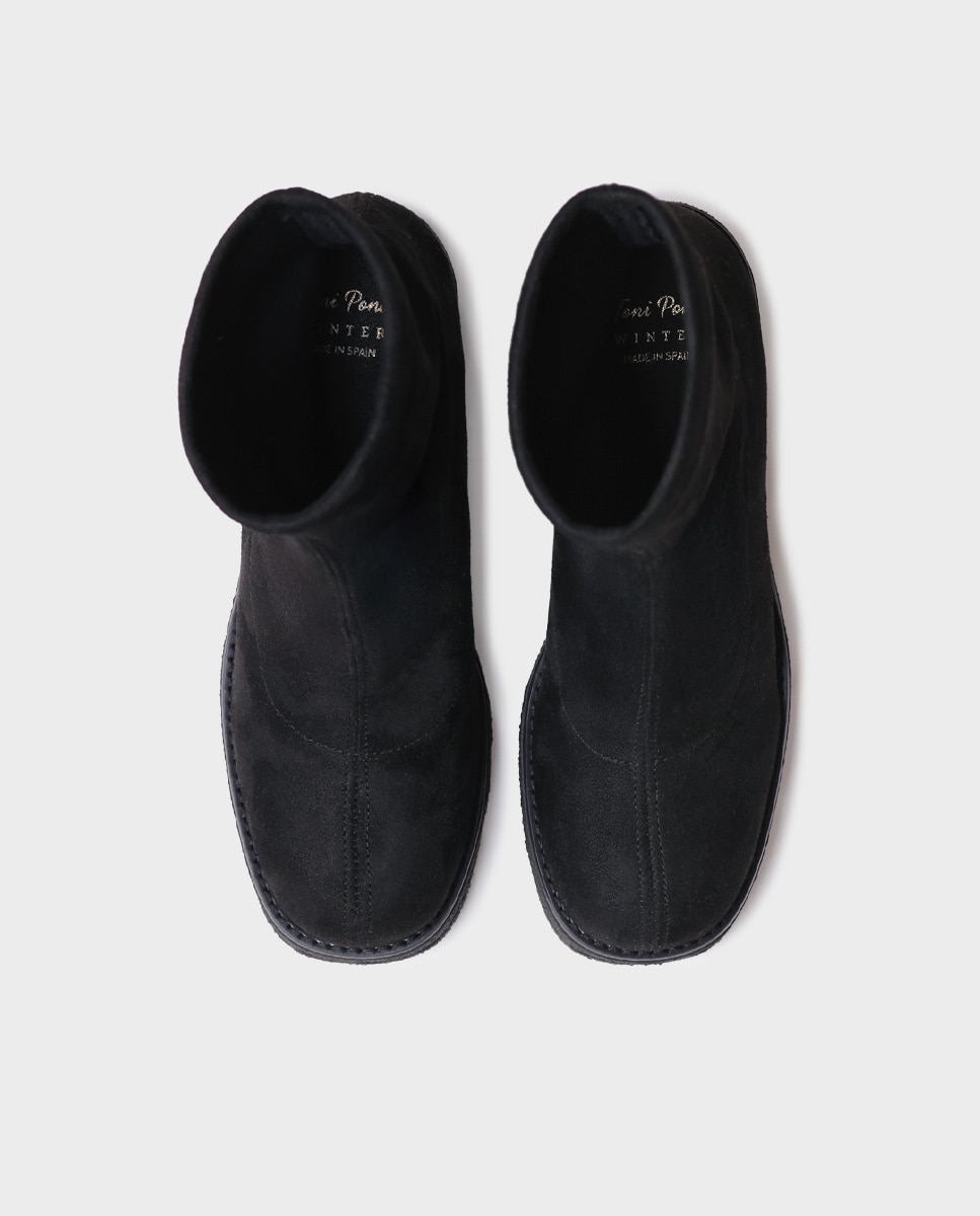 Botins de Tecido Elástico com Salto Preto-3