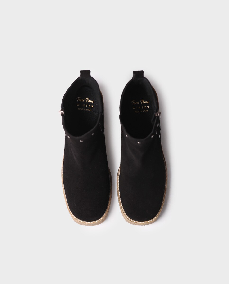 Botins de Camurça com Fecho Zip Preto-3
