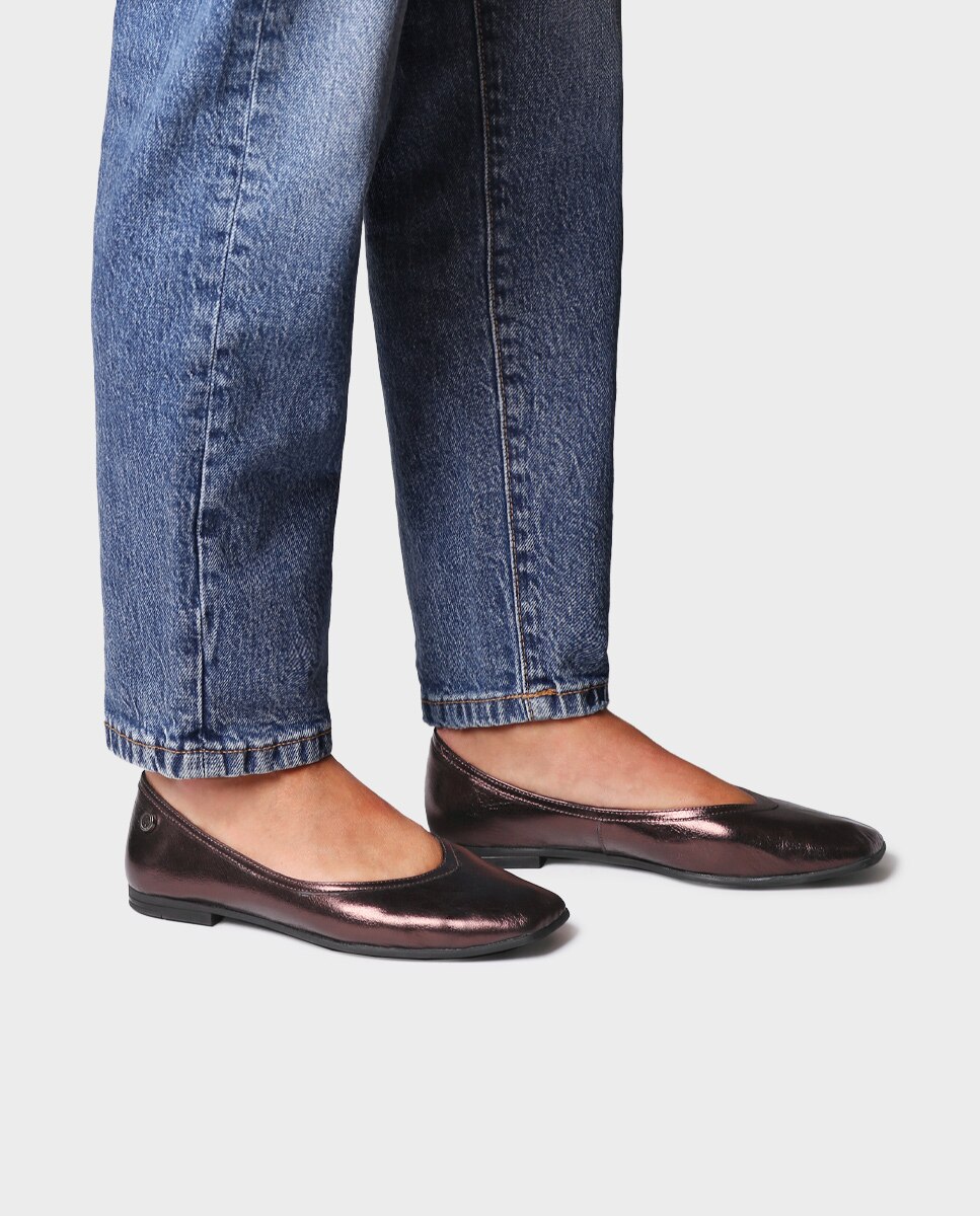 Bailarinas Rasas de Pele Castanho-escuro-4