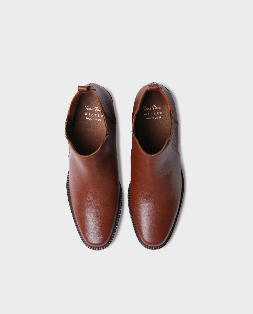 Botins de Pele com Elásticos Castanho-3